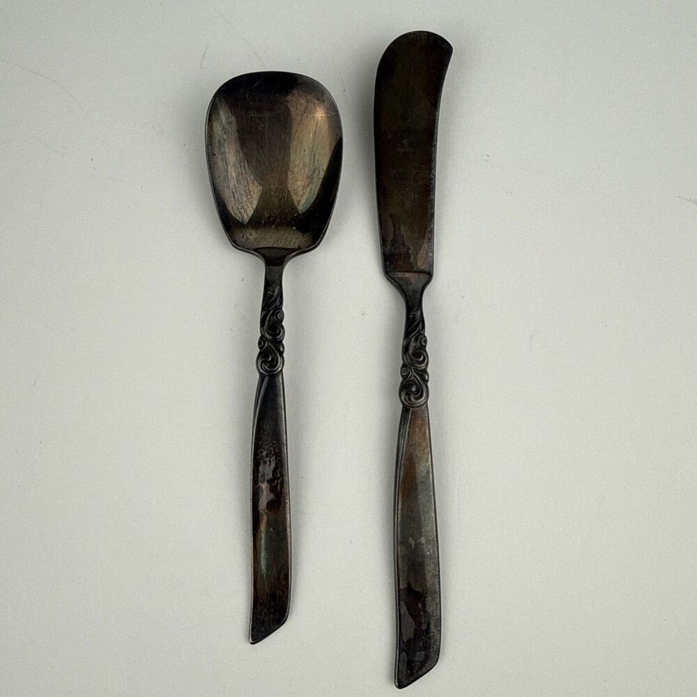 Vtg Oneida Community South Seas Silverplate Master Butter Knife & Sugar Spoon